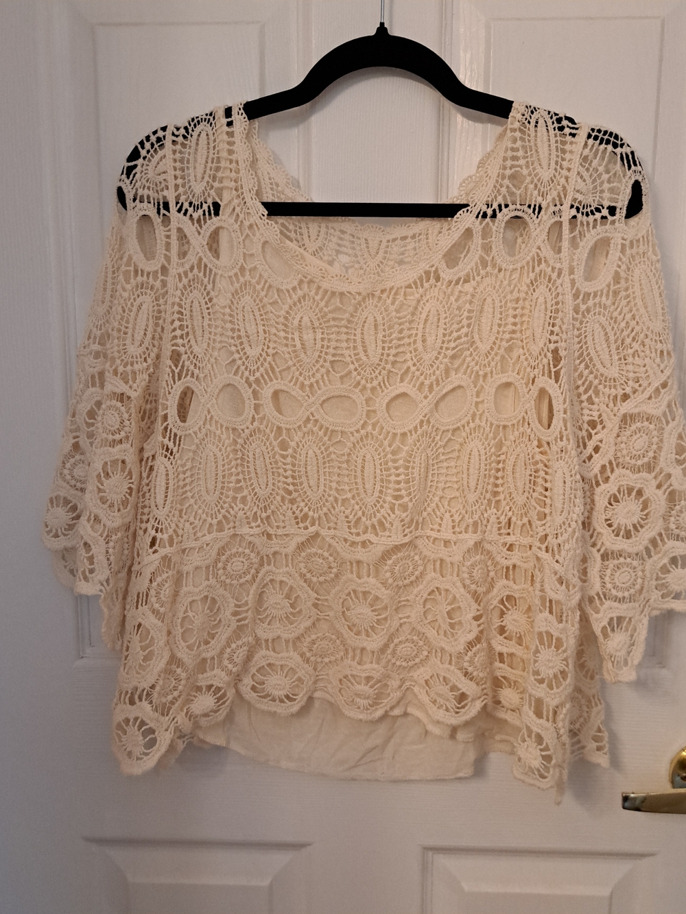 Crochet Lace Overlay Top - Cream